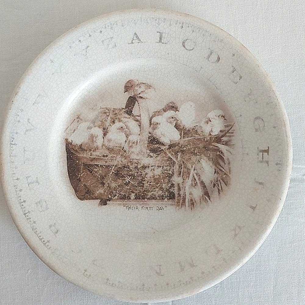 Antique Harker Pottery ABC Plate Baby Chicks "Their First Day" Hotel Ware c.1930